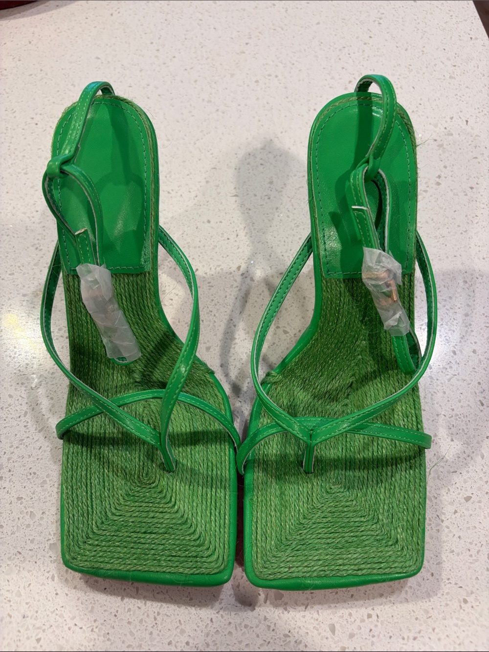 Green Strappy Square-Toe Women's Heels